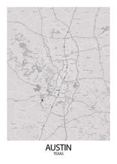 Poster Austin - Texas map. Road map. Illustration of Austin - Texas streets. Transportation network. Printable poster format.