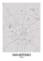 Poster San Antonio - Texas map. Road map. Illustration of San Antonio - Texas streets. Transportation network. Printable poster format.