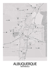 Poster Albuquerque - New Mexico map. Road map. Illustration of Albuquerque - New Mexico streets. Transportation network. Printable poster format.