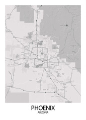 Fototapeta na wymiar Poster Phoenix - Arizona map. Road map. Illustration of Phoenix - Arizona streets. Transportation network. Printable poster format.