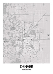 Poster Denver - Colorado map. Road map. Illustration of Denver - Colorado streets. Transportation network. Printable poster format.