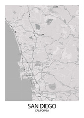 Poster San Diego - California map. Road map. Illustration of San Diego - California streets. Transportation network. Printable poster format.