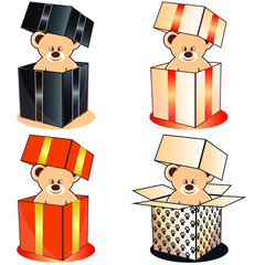 cute teddy bear inside of boxes