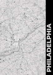 Poster Philadelphia - Pennsylvania map. Road map. Illustration of Philadelphia - Pennsylvania streets. Transportation network. Printable poster format.