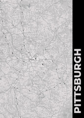 Poster Pittsburgh - Pennsylvania map. Road map. Illustration of Pittsburgh - Pennsylvania streets. Transportation network. Printable poster format.