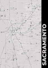 Poster Sacramento - California map. Road map. Illustration of Sacramento - California streets. Transportation network. Printable poster format.