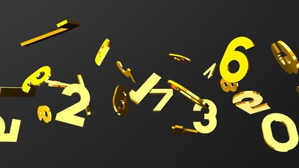 Gold numbers on black background.
3D illustration for background.
