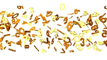 Gold numbers on white background.
3D illustration for background.