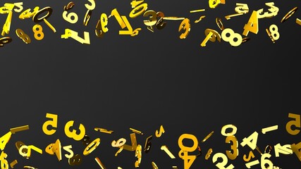 Gold numbers on black background.
3D illustration for background.
