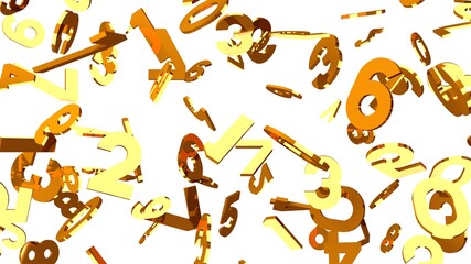 Gold numbers on white background.
3D illustration for background.