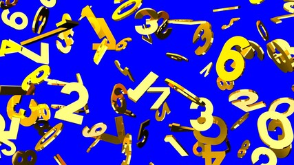 Gold numbers on blue chroma key background.
3D illustration for background.
