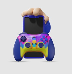 Concept of video games on the cell phone. 3d illustration