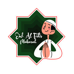 Happy Moslem man celebrating Eid Al Fitr vector illustration