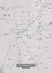 Poster Sacramento - California map. Road map. Illustration of Sacramento - California streets. Transportation network. Printable poster format.