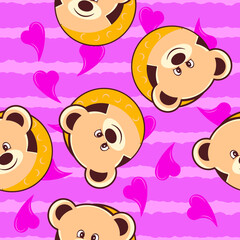 Cute teddy bear inside a moon seamless pattern