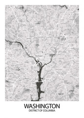 Poster Washington - District of Columbia map. Road map. Illustration of Washington - District of Columbia streets. Transportation network. Printable poster format.