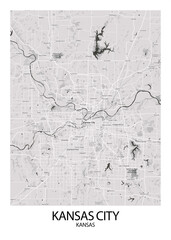 Poster Kansas City - Kansas map. Road map. Illustration of Kansas City - Kansas streets. Transportation network. Printable poster format.