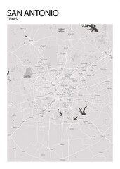 Poster San Antonio - Texas map. Road map. Illustration of San Antonio - Texas streets. Transportation network. Printable poster format.