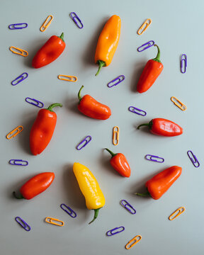 Still life with peppers and paper clips.