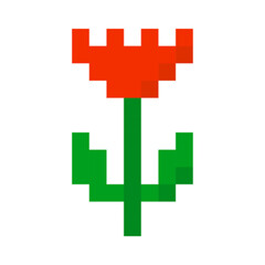 Pixel tulip in pixel art style. Easter day design. Embroidery style. Vector illustration. stock image. 