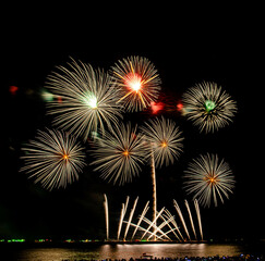 Fototapeta na wymiar Firework Festival at Pattaya City in Thailand that established every year at the end on the month of November during 26