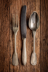 Antique cutlery on the table. Vintage cutlery.