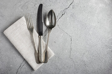 Antique cutlery on the table. Vintage cutlery.