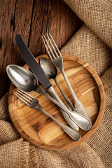 Antique cutlery on the table. Vintage cutlery.