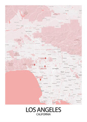 Poster Los Angeles - California map. Road map. Illustration of Los Angeles - California streets. Transportation network. Printable poster format.