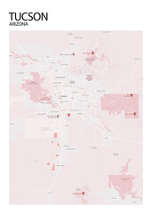 Poster Tucson - Arizona map. Road map. Illustration of Tucson - Arizona streets. Transportation network. Printable poster format.