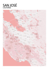 Poster San José - California map. Road map. Illustration of San José - California streets. Transportation network. Printable poster format.