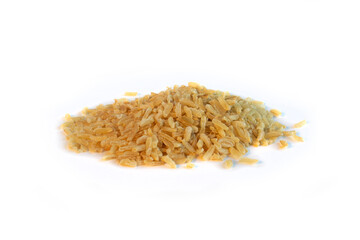 Instant Brown Rice in Pile Isolated on White in Point of View Shot