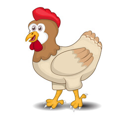 Happy brown hen vector illustration with simple flat color