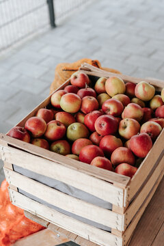 Crate of delicious healthy farm fresh apples from the market