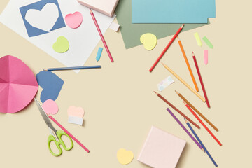 Various school stationery for making greeting card