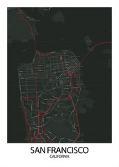 Poster San Francisco - California map. Road map. Illustration of San Francisco - California streets. Transportation network. Printable poster format.