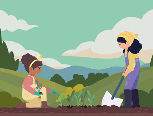 female farmers planting in the field