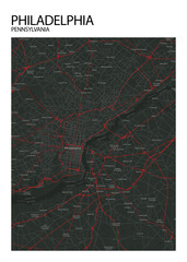 Poster Philadelphia - Pennsylvania map. Road map. Illustration of Philadelphia - Pennsylvania streets. Transportation network. Printable poster format.