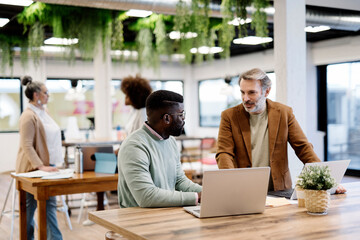Businessman talking about project at table