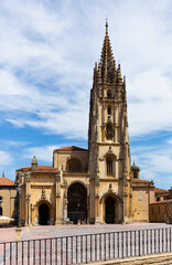 Fototapeta na wymiar Picturesque view of Cathedral of Oviedo on Plaza Alfonso II, Spain, at sunny summer day