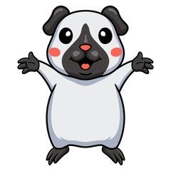 Cute little siamese guinea cartoon raising hands
