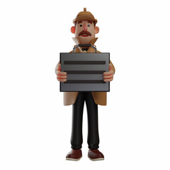 3D Detective Picture holding a black suitcase