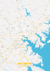 Fototapeta na wymiar Poster Baltimore - Maryland map. Road map. Illustration of Baltimore - Maryland streets. Transportation network. Printable poster format.