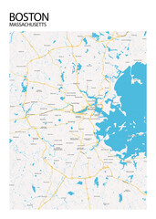 Fototapeta na wymiar Poster Boston - Massachusetts map. Road map. Illustration of Boston - Massachusetts streets. Transportation network. Printable poster format.