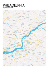 Fototapeta na wymiar Poster Philadelphia - Pennsylvania map. Road map. Illustration of Philadelphia - Pennsylvania streets. Transportation network. Printable poster format.