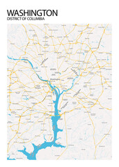 Poster Washington - District of Columbia map. Road map. Illustration of Washington - District of Columbia streets. Transportation network. Printable poster format.
