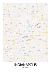 Poster Indianapolis - Indiana map. Road map. Illustration of Indianapolis - Indiana streets. Transportation network. Printable poster format.