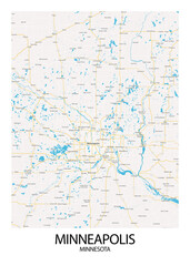 Poster Minneapolis - Minnesota map. Road map. Illustration of Minneapolis - Minnesota streets. Transportation network. Printable poster format.