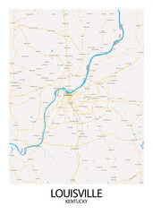 Fototapeta na wymiar Poster Louisville - Kentucky map. Road map. Illustration of Louisville - Kentucky streets. Transportation network. Printable poster format.