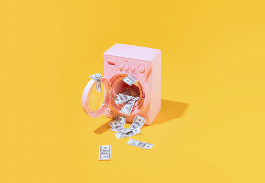 Washing machine washing dollar bills.